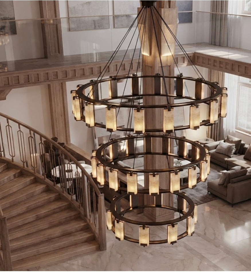 Non-standard custom chandelier in bronze finish with cast glass, made to order by RODESIGNE