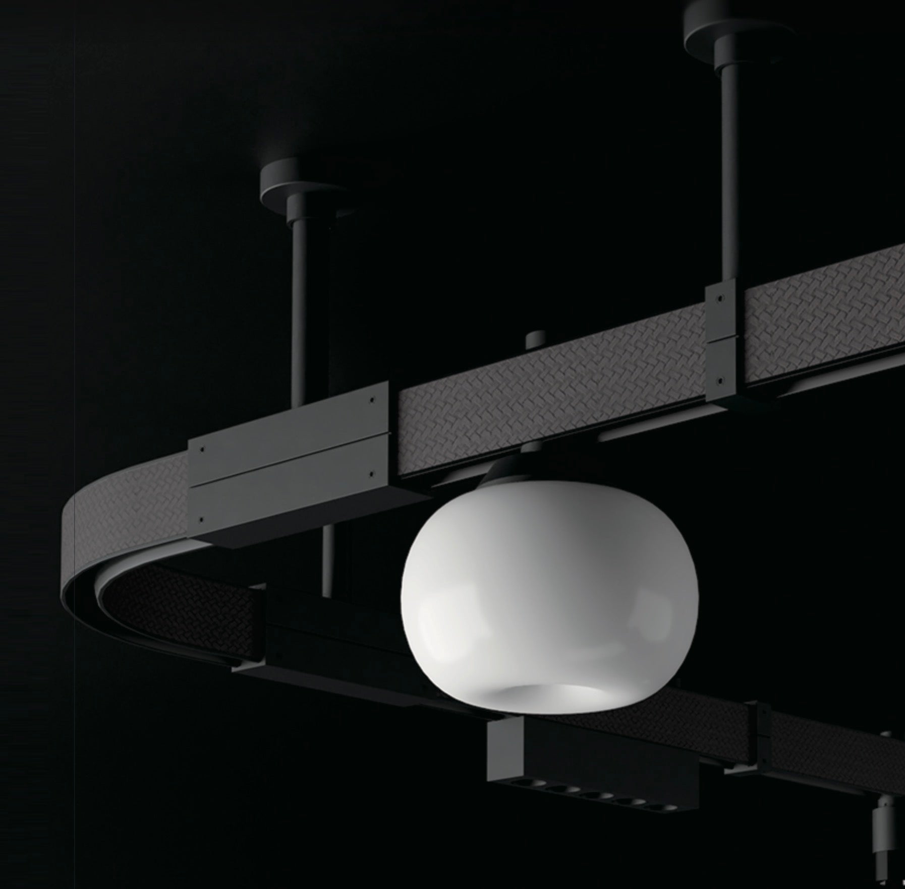 Track lighting system with adjustable spotlights in a contemporary interior