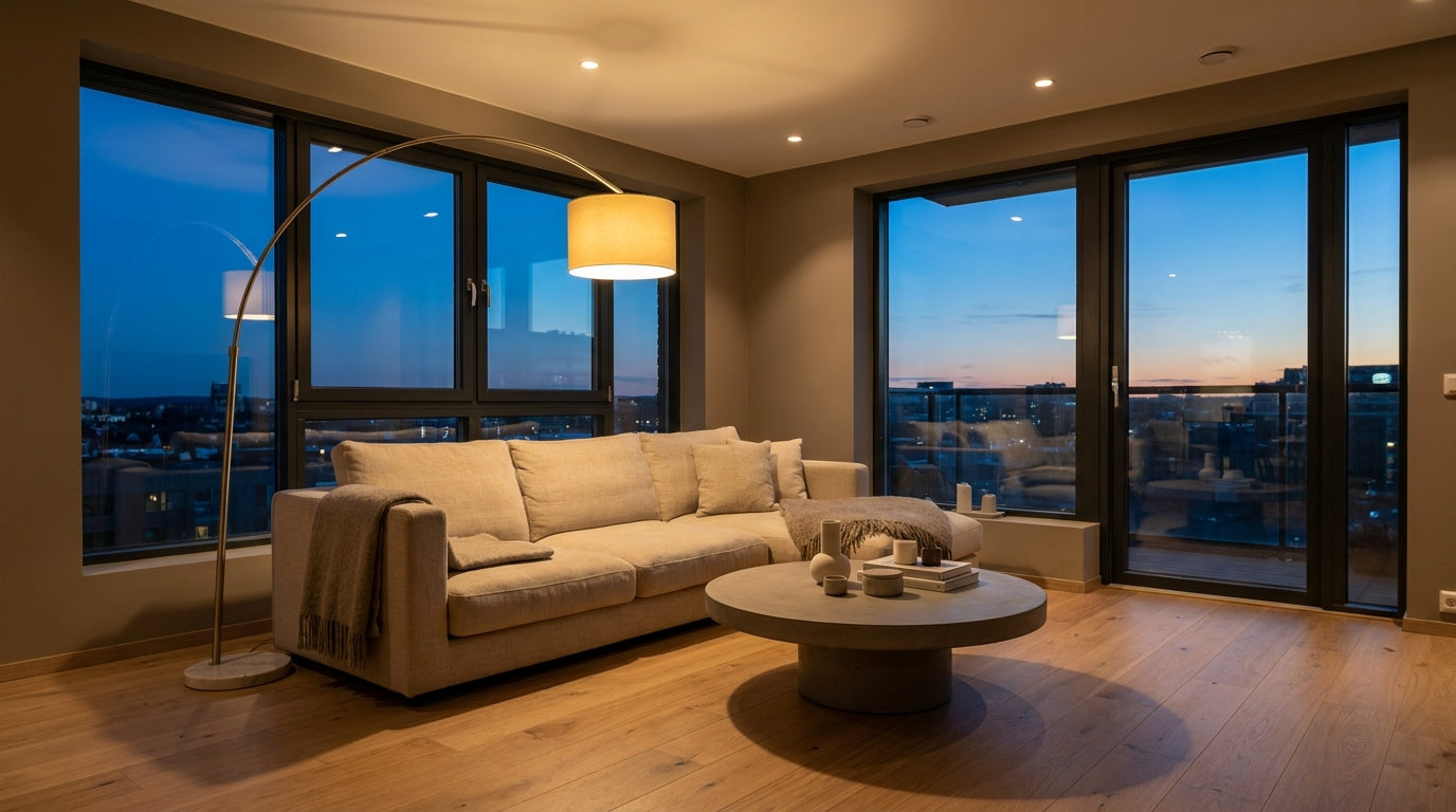 Warm and cool light compared in an interior: colour temperature from 2700K to 4000K