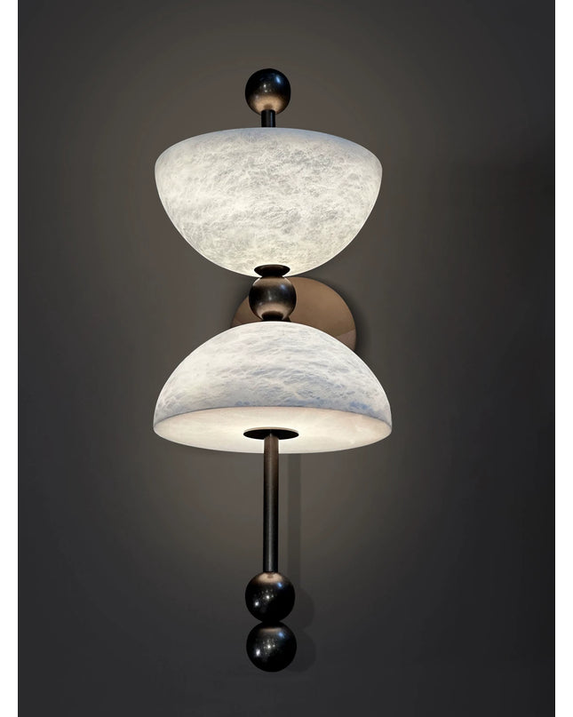 Wall Lamp ALBA by Rodesigne — alabaster wall sconce, antique bronze, dark background