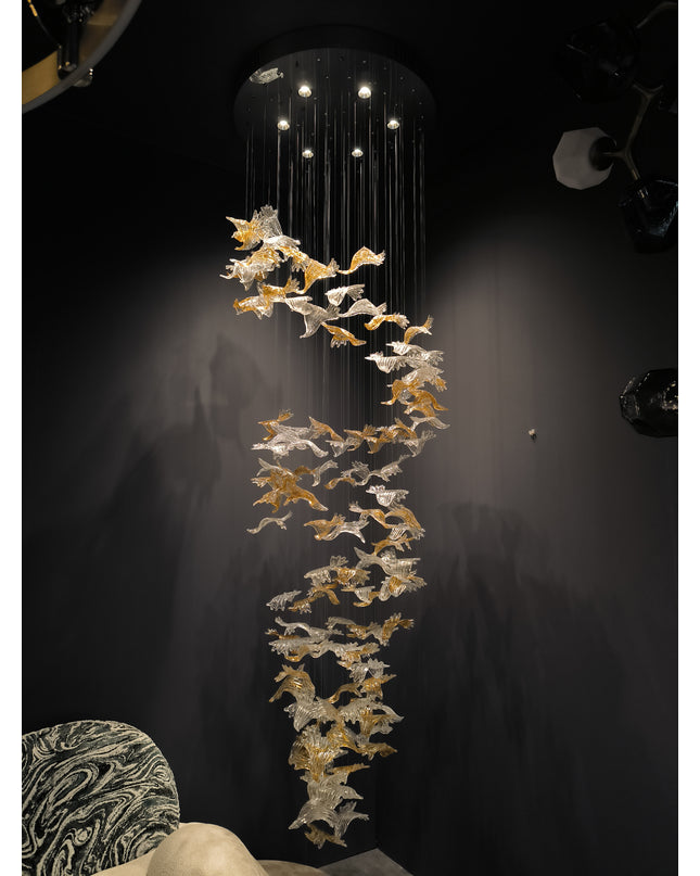 Chandelier BANCO by Rodesigne — gold glass staircase chandelier