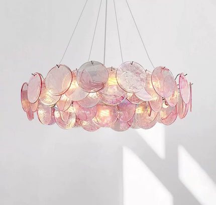 Chandelier DISCA by Rodesigne — iridescent art-glass disc chandelier