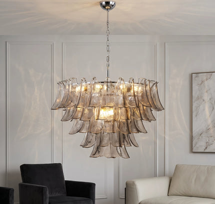Chandelier PETALO by Rodesigne — smoked Murano glass chandelier in living room