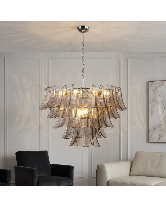 Chandelier PETALO by Rodesigne — smoked Murano glass chandelier in living room
