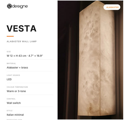 Wall lamp (Sconce) VESTA by Rodesigne — specifications