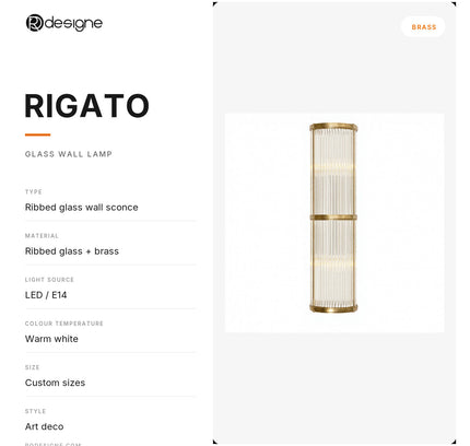Wall lamp (Sconce) RIGATO by Rodesigne — specifications