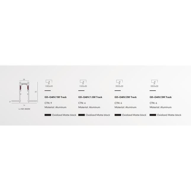 Track Rail PRATO-Q — track lighting accessory, technical lighting by RODESIGNE